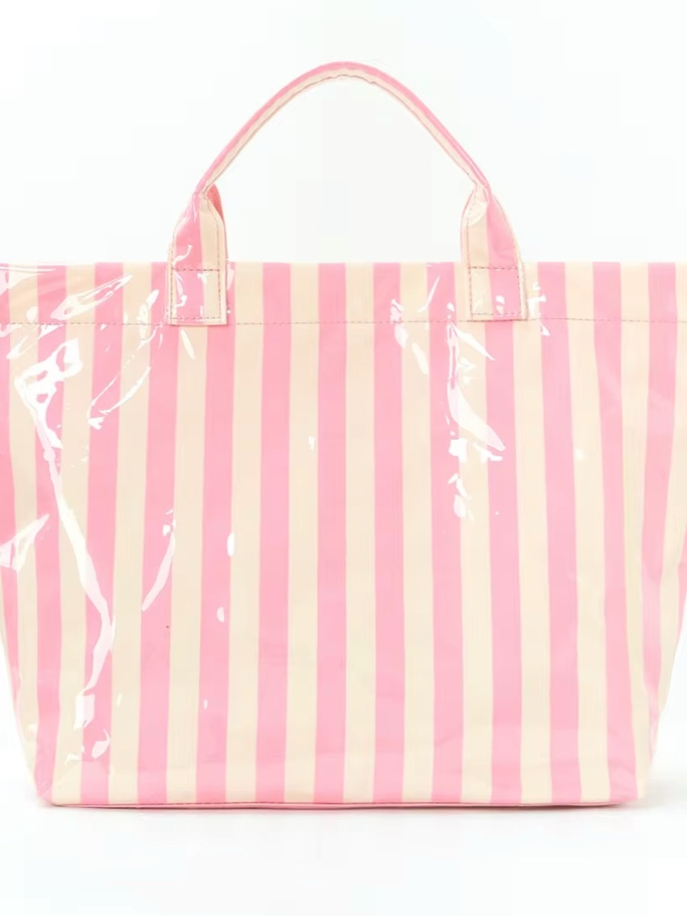 PVC Tote Pink & Butter Yellow Striped Vinyl Tote